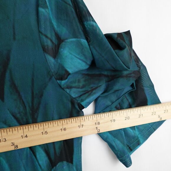 Timeson Tunic Blouse Womens Large Teal Turquoise Peacock Feathers Leaves Lined - Picture 7 of 15